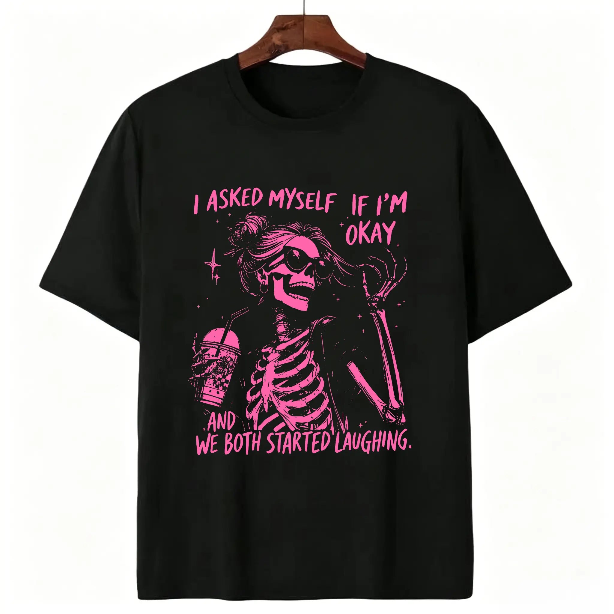 Funny "Asked Myself If I'm Okay" T-Shirt – Sarcastic Self-Aware Overthinker Mental Health Joke Graphic Tee