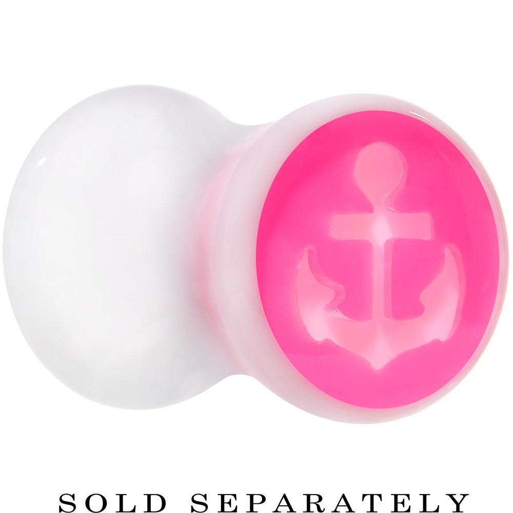BodyCandy White Pink Acrylic Set Sail Nautical Anchor Saddle Plug Available in Sizes 6mm to 20mm — main product shot