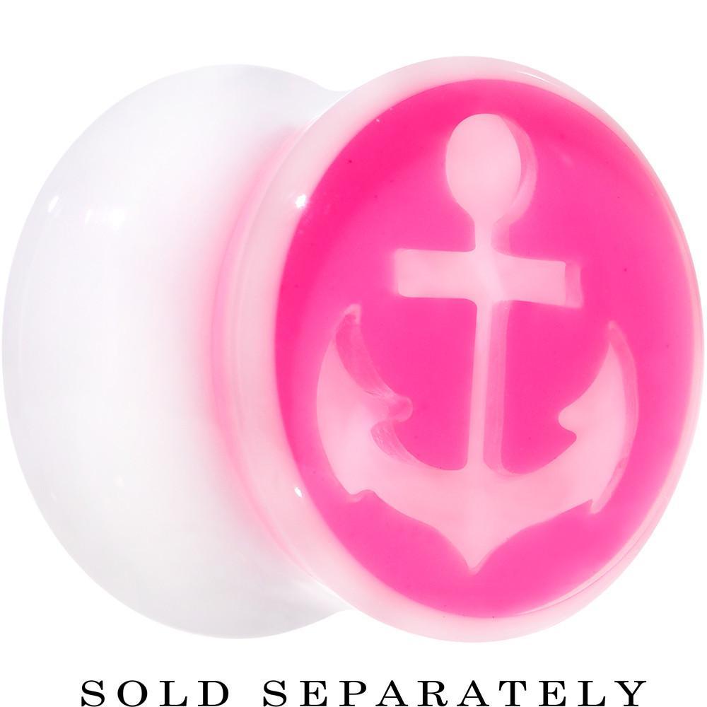 BodyCandy White Pink Acrylic Set Sail Nautical Anchor Saddle Plug Available in Sizes 6mm to 20mm — back view