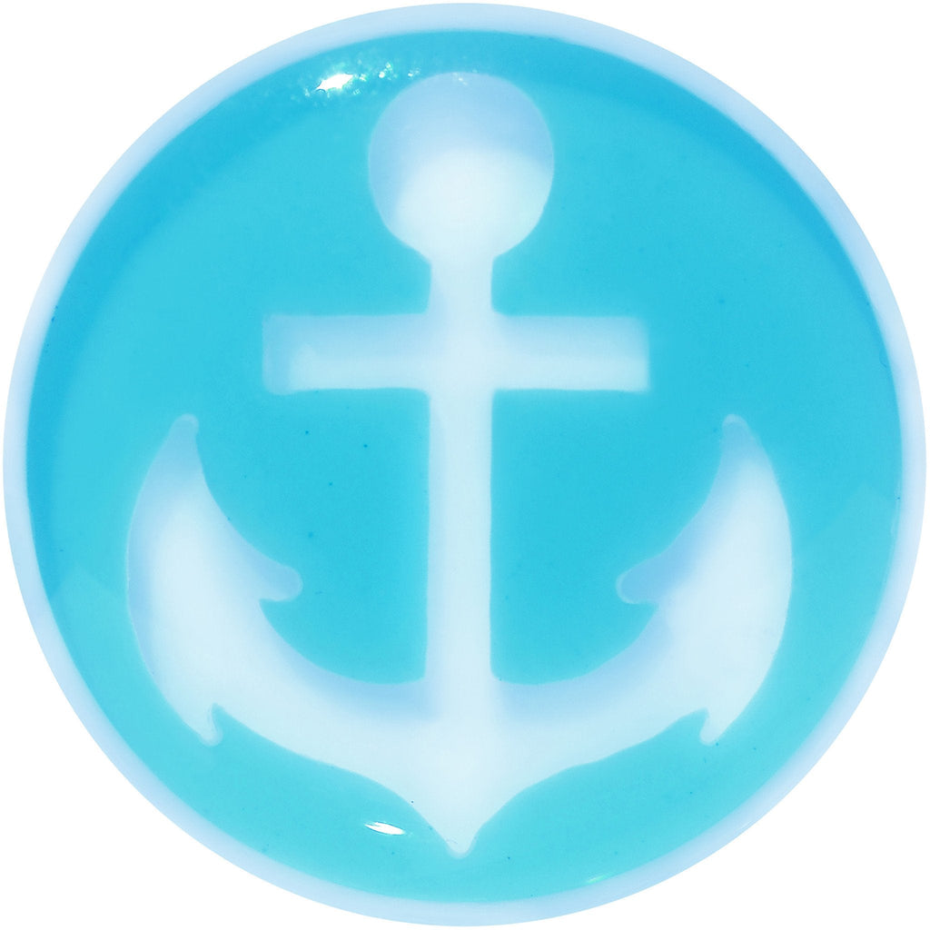 BodyCandy White Blue Acrylic Set Sail Nautical Anchor Saddle Plug 14mm and 16mm — detail close-up