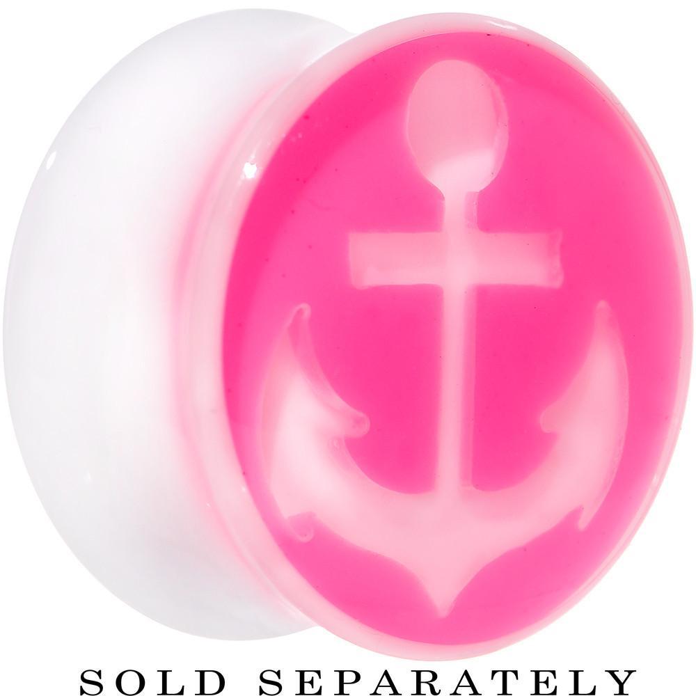 BodyCandy White Pink Acrylic Set Sail Nautical Anchor Saddle Plug Available in Sizes 6mm to 20mm — alternative angle