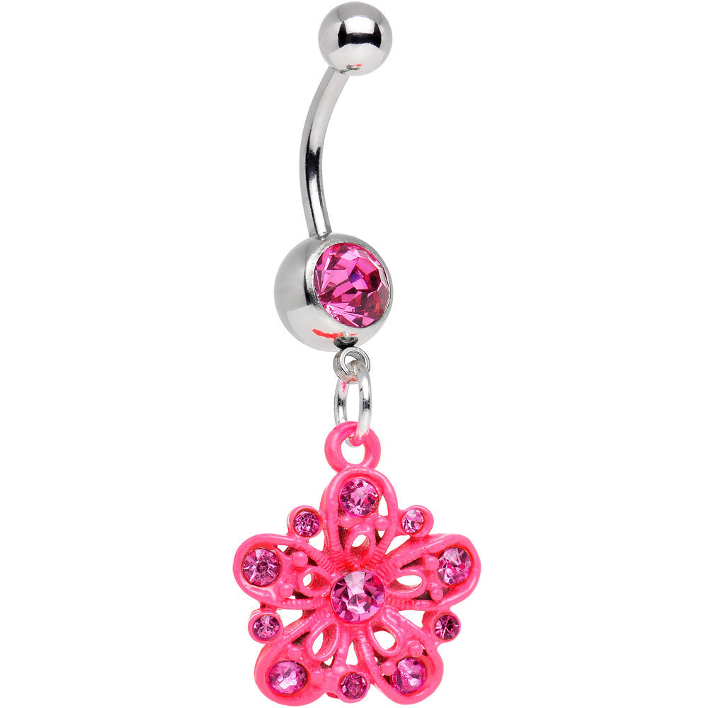 BodyCandy Pink Gem Perfectly Pink Posy Flower Dangle Belly Ring — main product shot