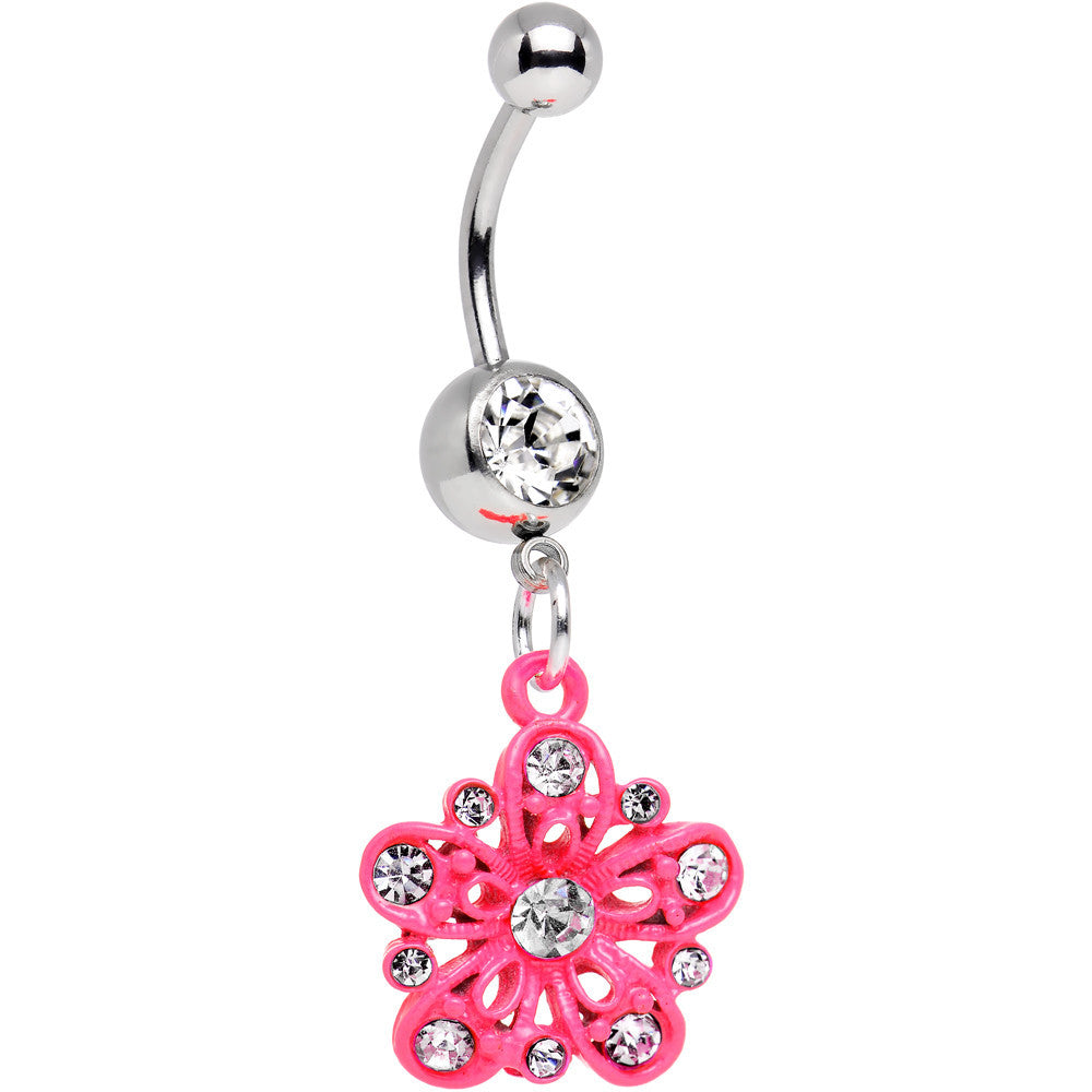 BodyCandy Clear Gem Perfectly Pink Posy Flower Dangle Belly Ring — main product shot