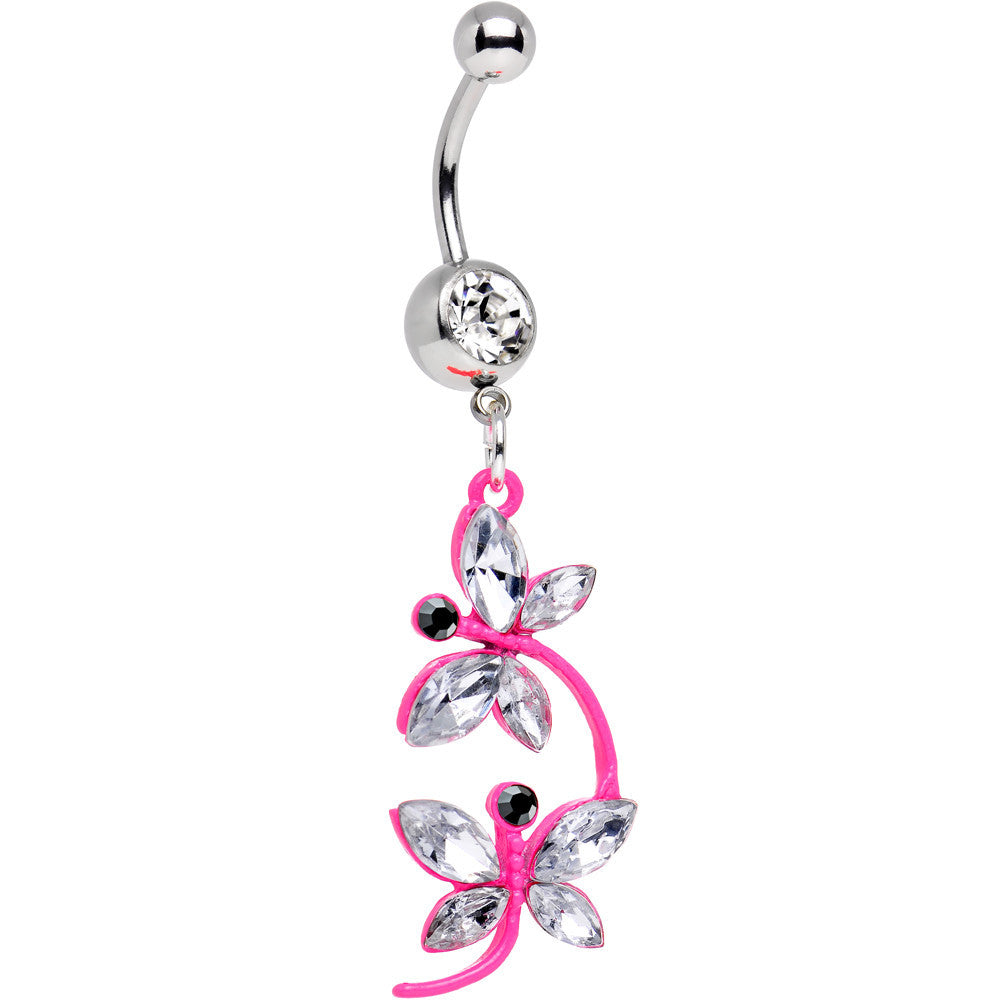 BodyCandy Clear Gem Dazzling Duo of Dragonflies Dangle Belly Ring — main product shot