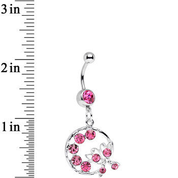 BodyCandy Pink Gem Wreath and Butterfly Dangle Belly Ring — detail close-up