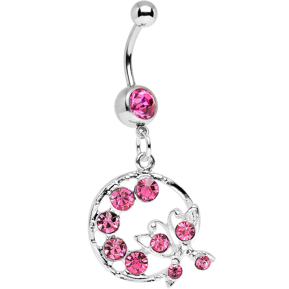 BodyCandy Pink Gem Wreath and Butterfly Dangle Belly Ring — main product shot