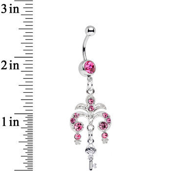 BodyCandy Pink Gem Foliage Fountain Glamour Key Dangle Belly Ring — detail close-up