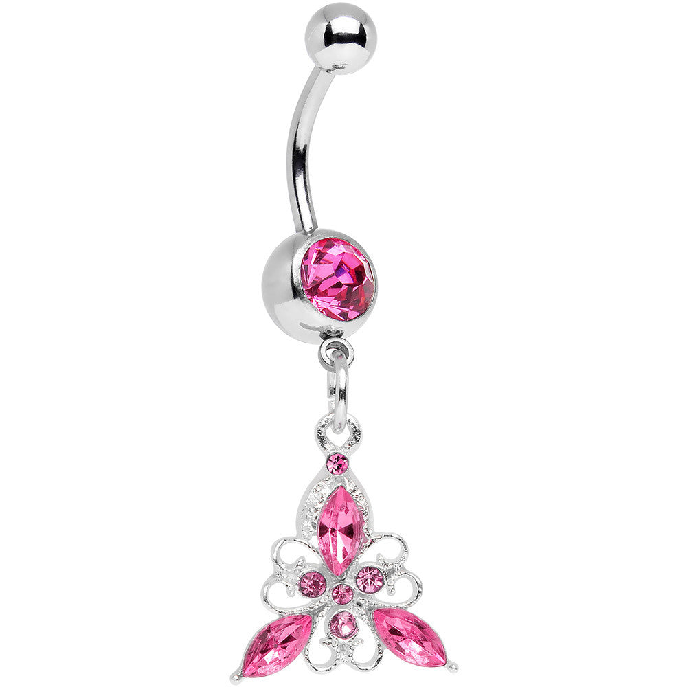 BodyCandy Pink Gem Thrilling Trillium Flower Dangle Belly Ring — main product shot