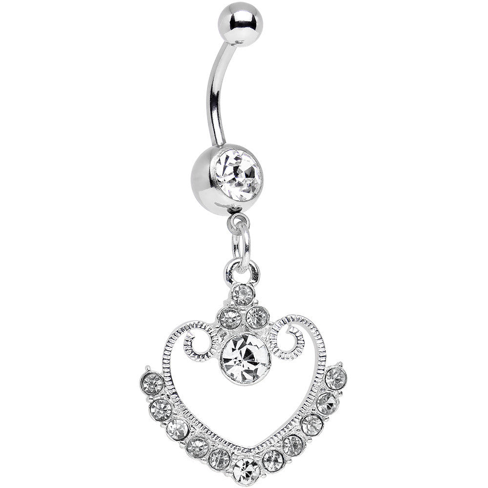 BodyCandy Clear Gem Ornate Hollow Heart Dangle Belly Ring — main product shot