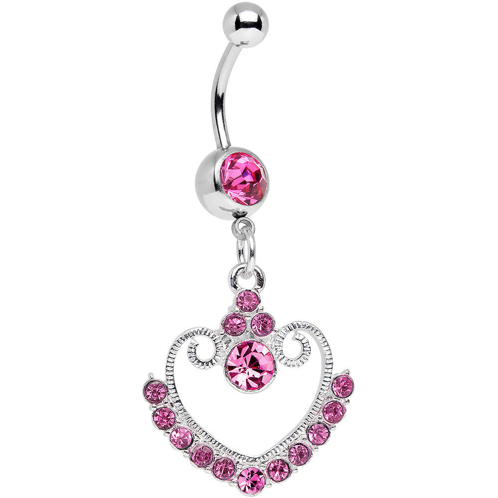 BodyCandy Pink Gem Ornate Hollow Heart Dangle Belly Ring — main product shot