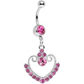 BodyCandy Pink Gem Ornate Hollow Heart Dangle Belly Ring — main product shot