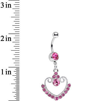 BodyCandy Pink Gem Ornate Hollow Heart Dangle Belly Ring — detail close-up