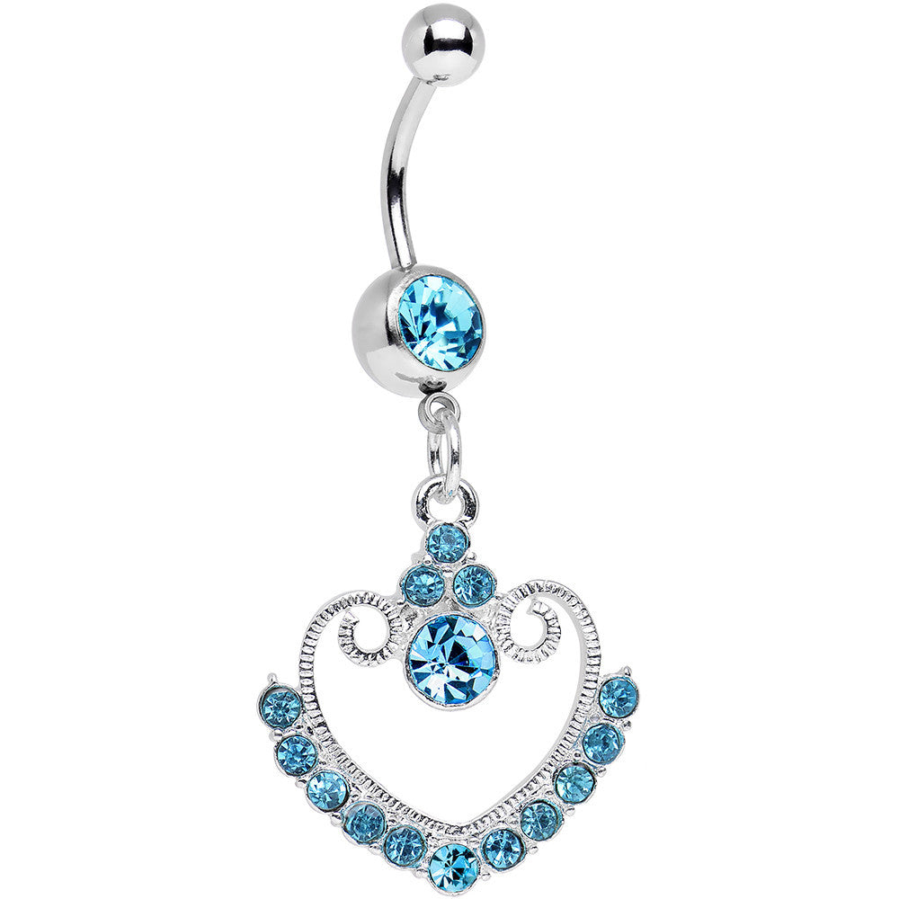 BodyCandy Aqua Gem Ornate Hollow Heart Dangle Belly Ring — main product shot
