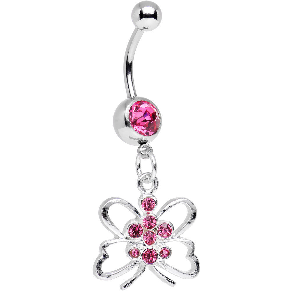 BodyCandy Pink Gem Diving Downward Butterfly Dangle Belly Ring — main product shot