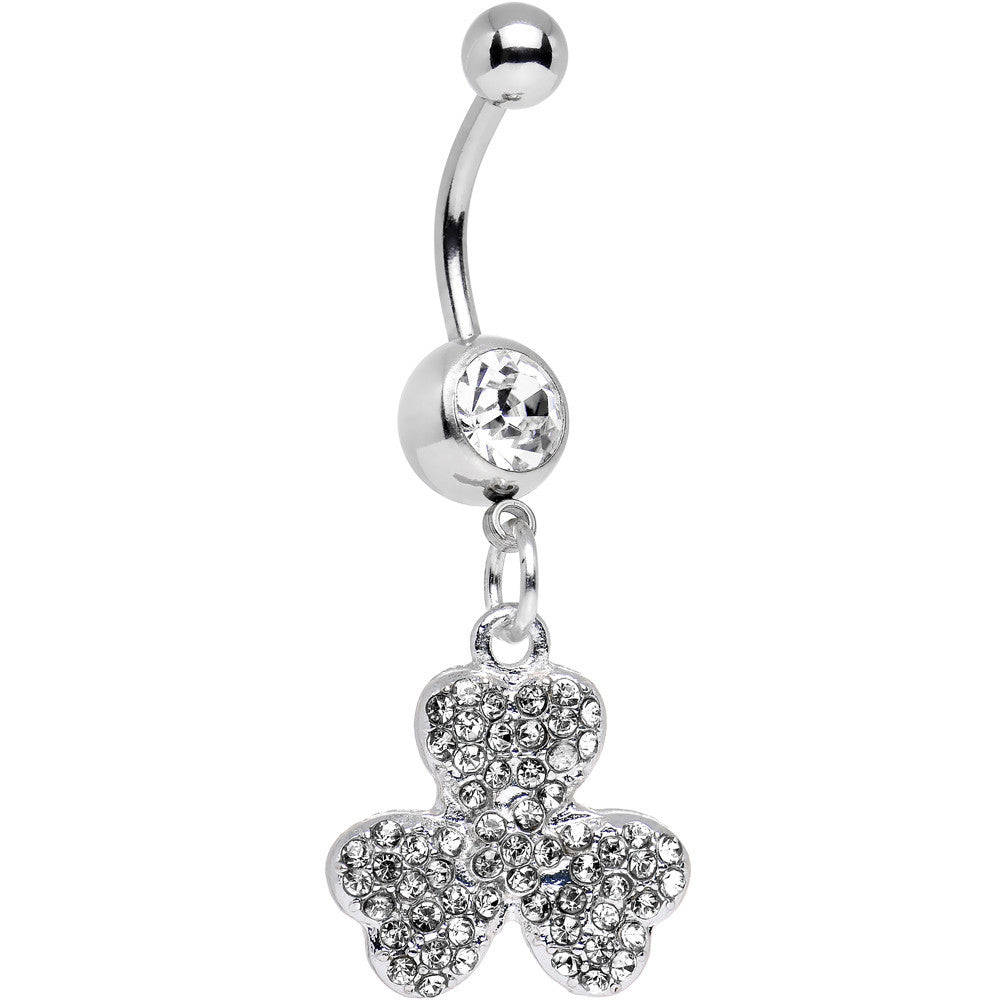 BodyCandy Clear Gem Almost Lucky Three Leaf Clover Dangle Belly Ring — main product shot