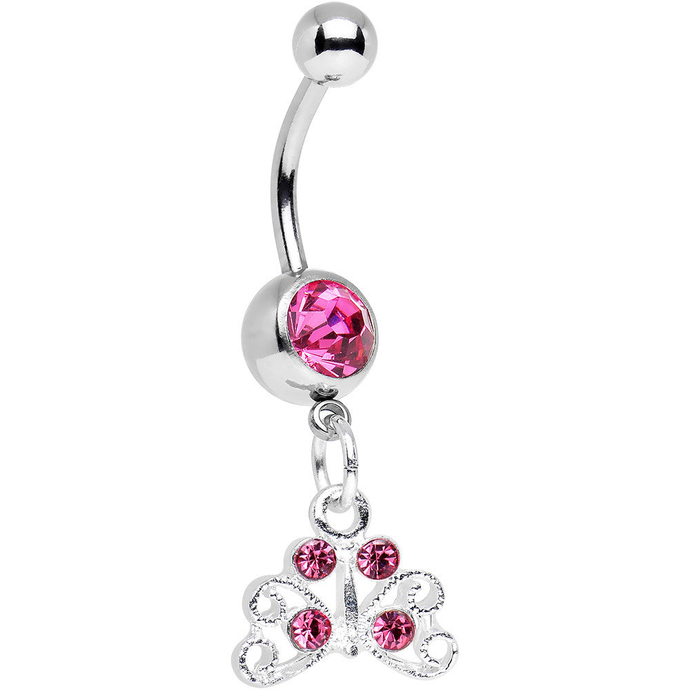 BodyCandy Pink Gem Pretty Petite Butterfly Dangle Belly Ring — main product shot