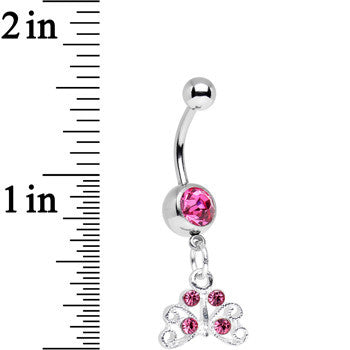 BodyCandy Pink Gem Pretty Petite Butterfly Dangle Belly Ring — detail close-up