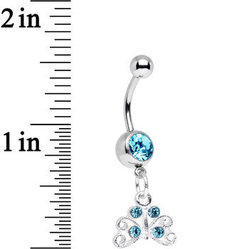 BodyCandy Aqua Gem Pretty Petite Butterfly Dangle Belly Ring — detail close-up