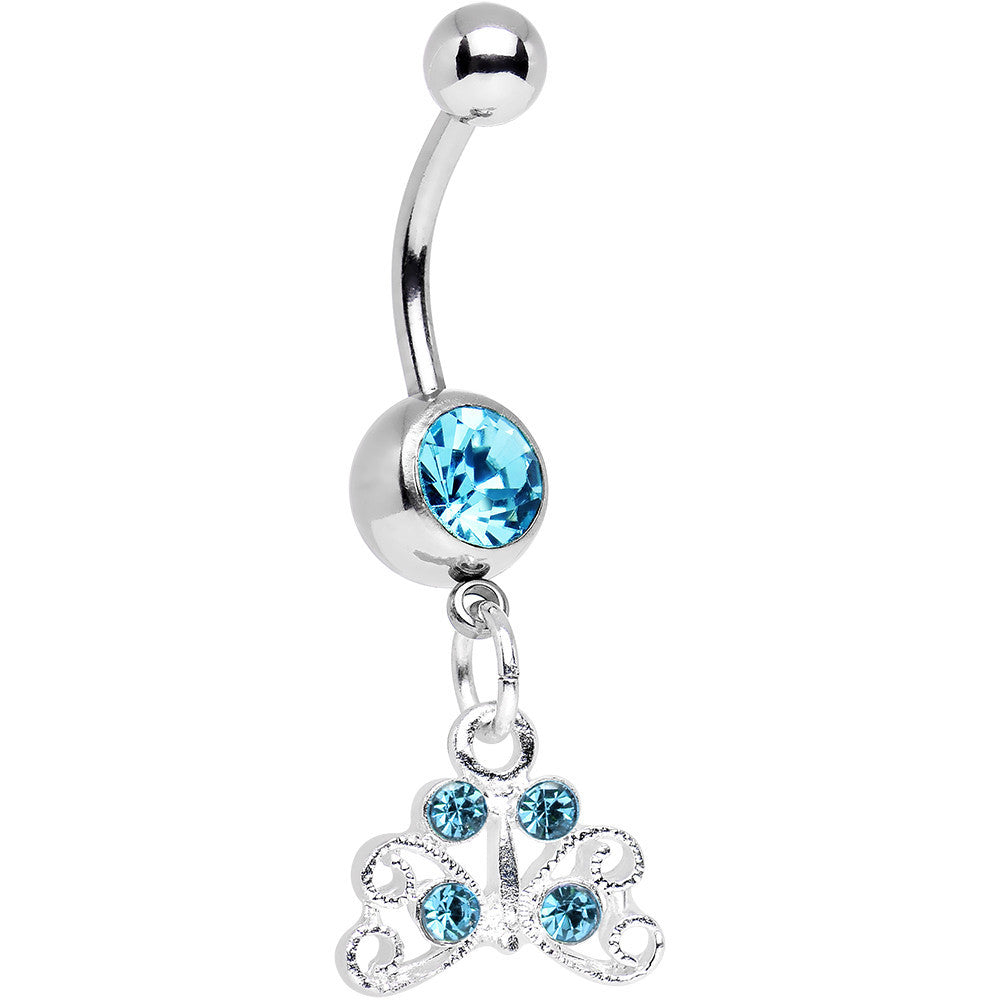 BodyCandy Aqua Gem Pretty Petite Butterfly Dangle Belly Ring — main product shot