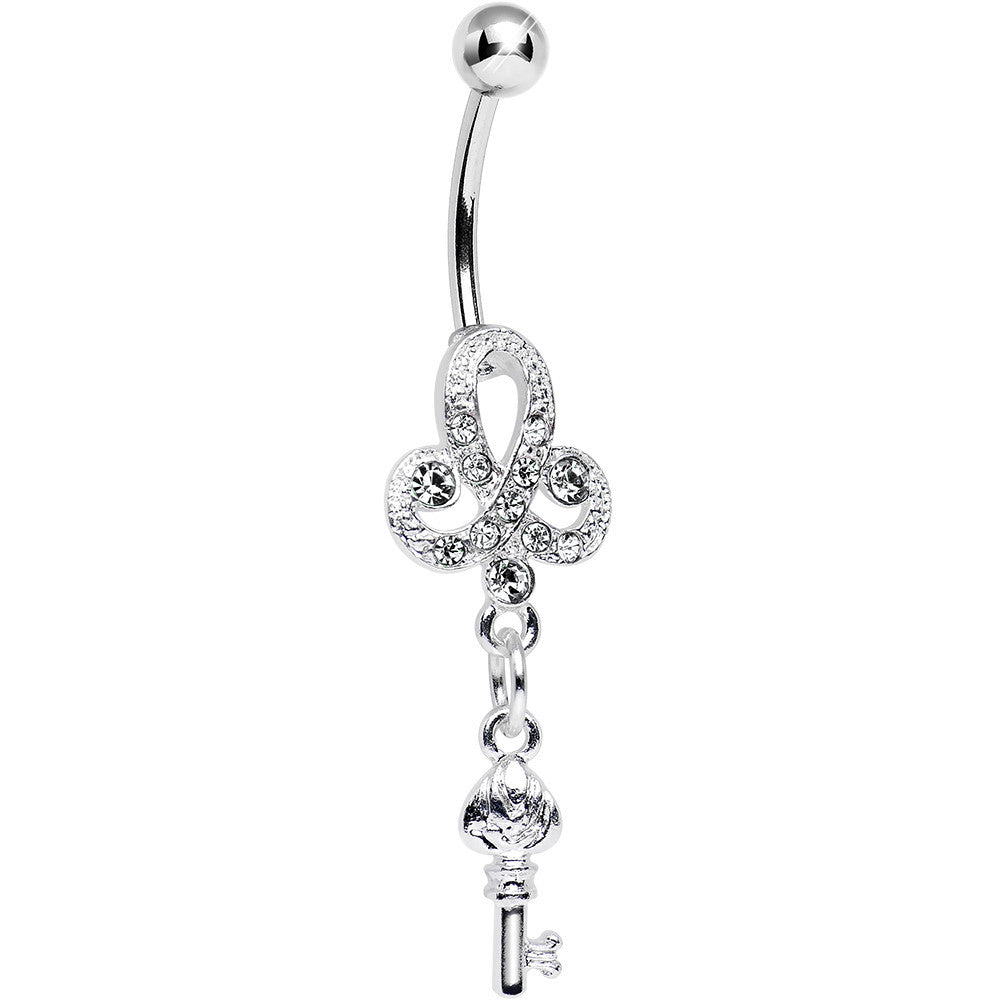BodyCandy Clear Gem Sparkling Clover Glamour Key Dangle Belly Ring — main product shot