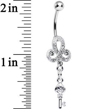 BodyCandy Clear Gem Sparkling Clover Glamour Key Dangle Belly Ring — detail close-up