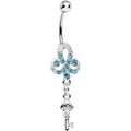 BodyCandy Aqua Gem Sparkling Clover Glamour Key Dangle Belly Ring — main product shot