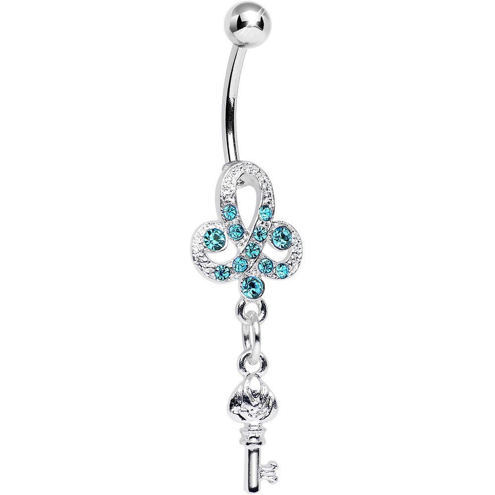 BodyCandy Aqua Gem Sparkling Clover Glamour Key Dangle Belly Ring — main product shot