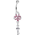 BodyCandy Pink Gem Sparkling Clover Glamour Key Dangle Belly Ring — main product shot