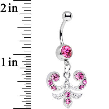 BodyCandy Pink Gem Elaborate French Swirls Dangle Belly Ring — detail close-up