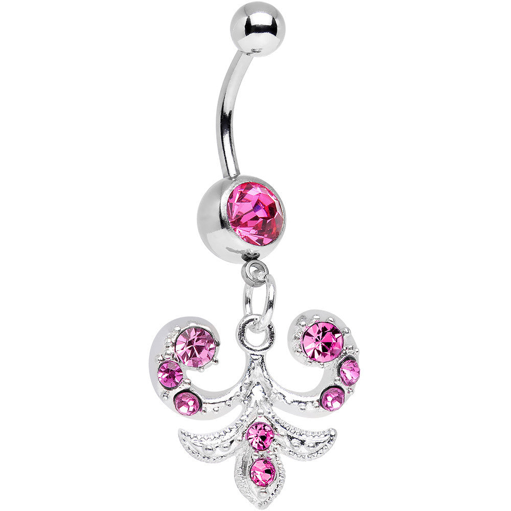 BodyCandy Pink Gem Elaborate French Swirls Dangle Belly Ring — main product shot