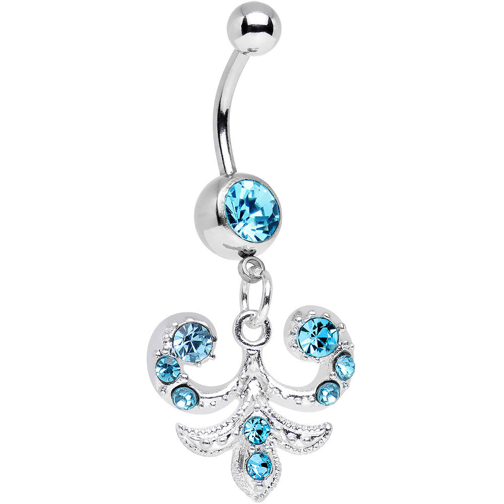 BodyCandy Aqua Gem Elaborate French Swirls Dangle Belly Ring — main product shot