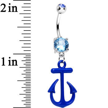 BodyCandy Aqua Gem Nautical Blue Anchor Dangle Belly Ring — detail close-up