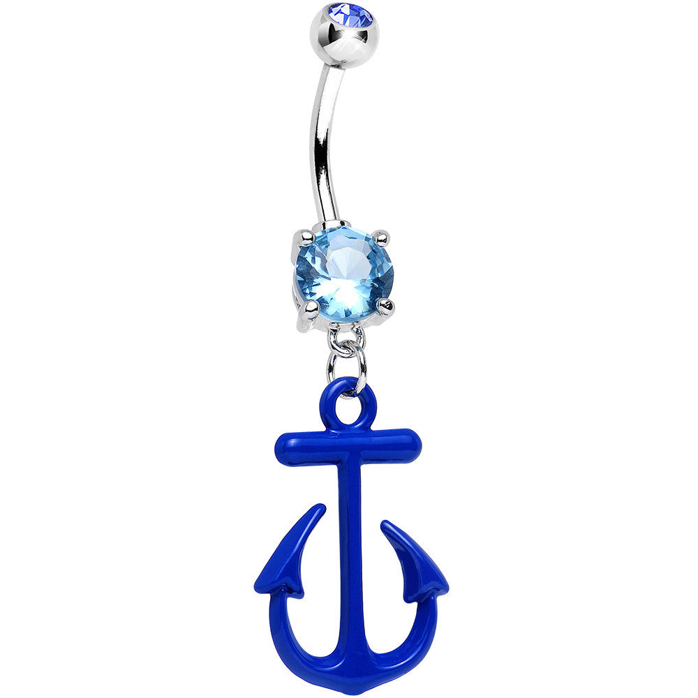 BodyCandy Aqua Gem Nautical Blue Anchor Dangle Belly Ring — main product shot
