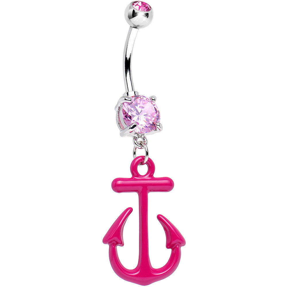 BodyCandy Pink Gem Nautical Pink Anchor Dangle Belly Ring — main product shot