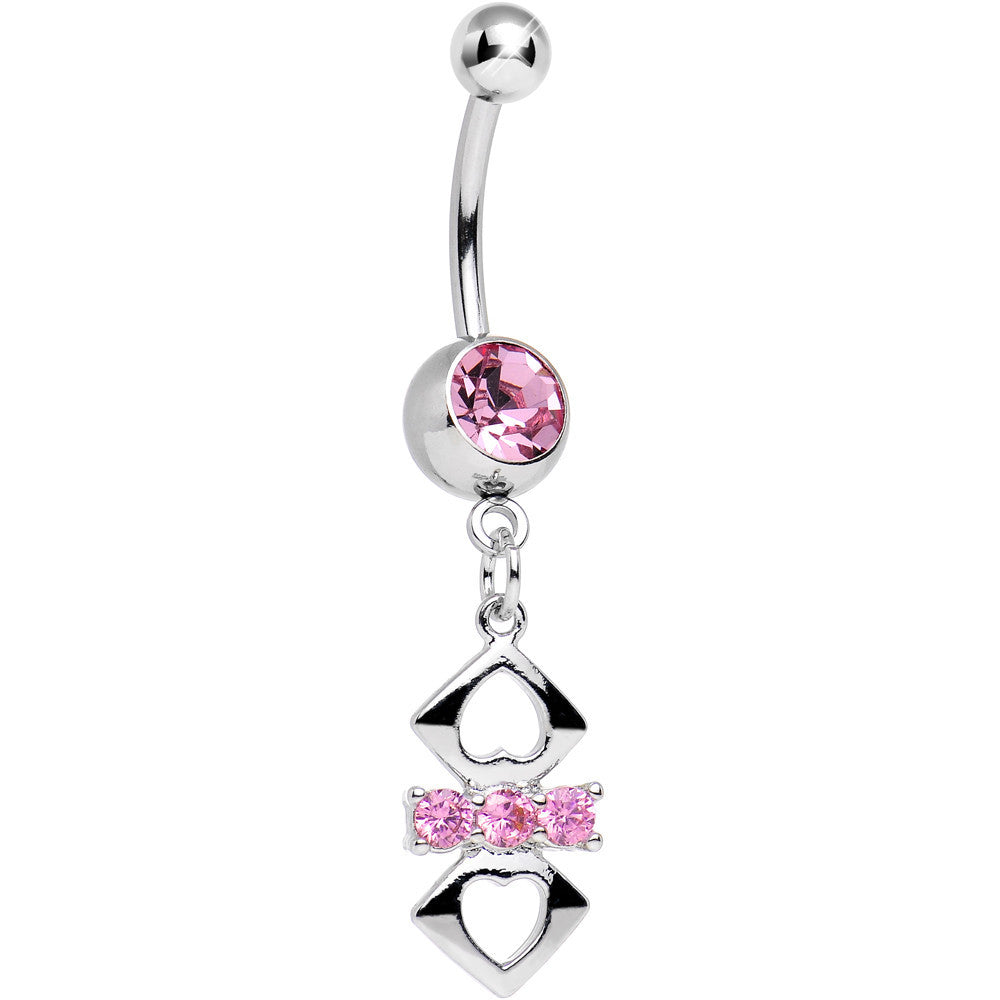 BodyCandy Pink Cubic Zirconia Double Heart Cut Out Dangle Belly Ring — main product shot