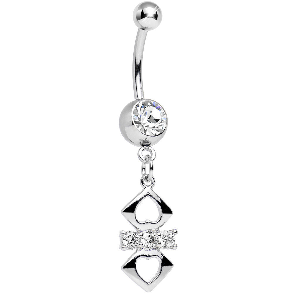 BodyCandy Clear Cubic Zirconia Double Heart Cut Out Dangle Belly Ring — main product shot