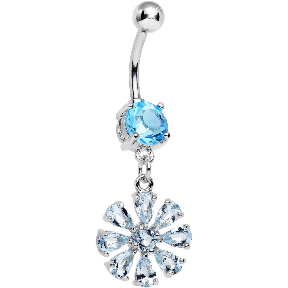 BodyCandy Aqua Cubic Zirconia Mandala Flower Dangle Belly Ring — main product shot