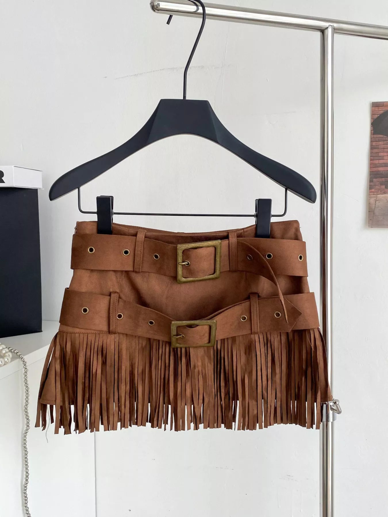 Fringe Belted Mini Skirt