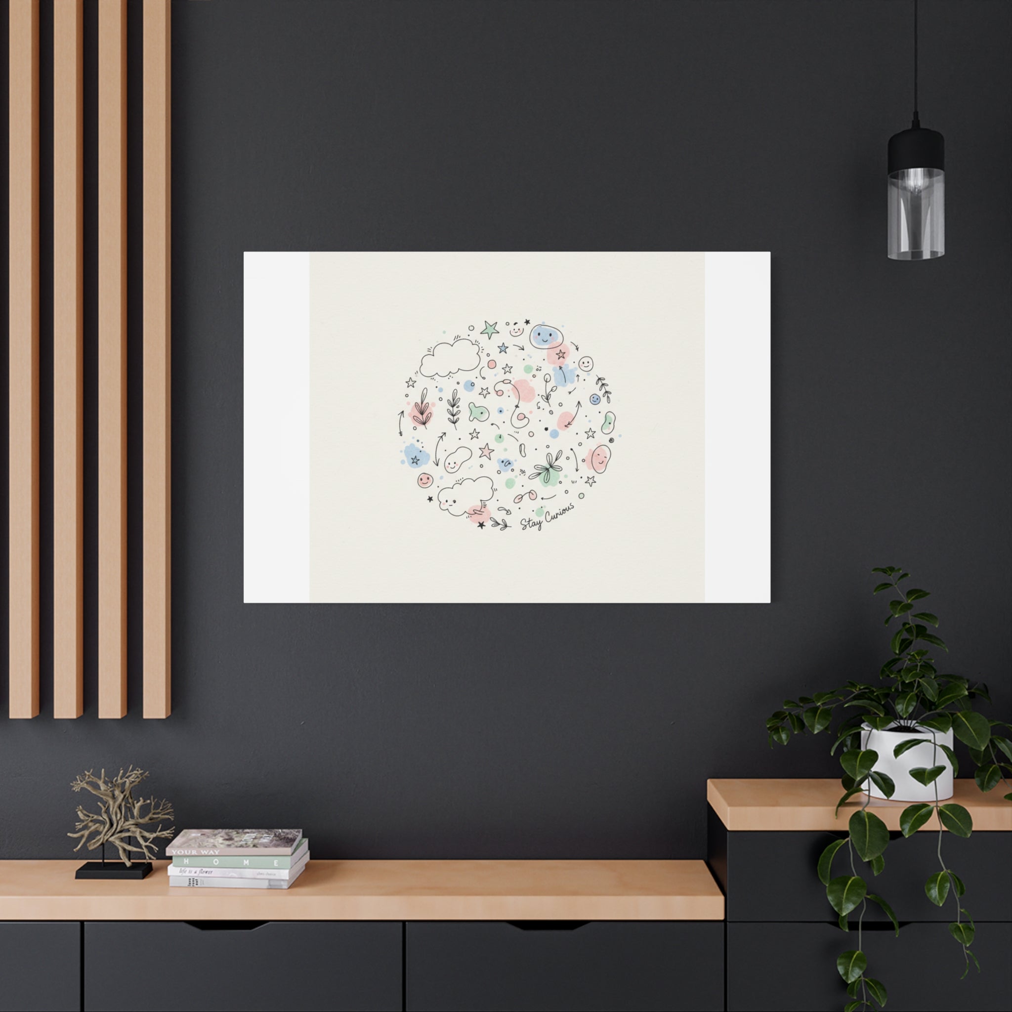 Doodle Circle Line Drawing Matte Canvas, Hand-Drawn Sketch Art