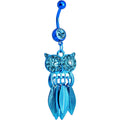 BodyCandy Aqua Gem Blue Stainless Steel Astute Owl Dangle Belly Ring — main product shot