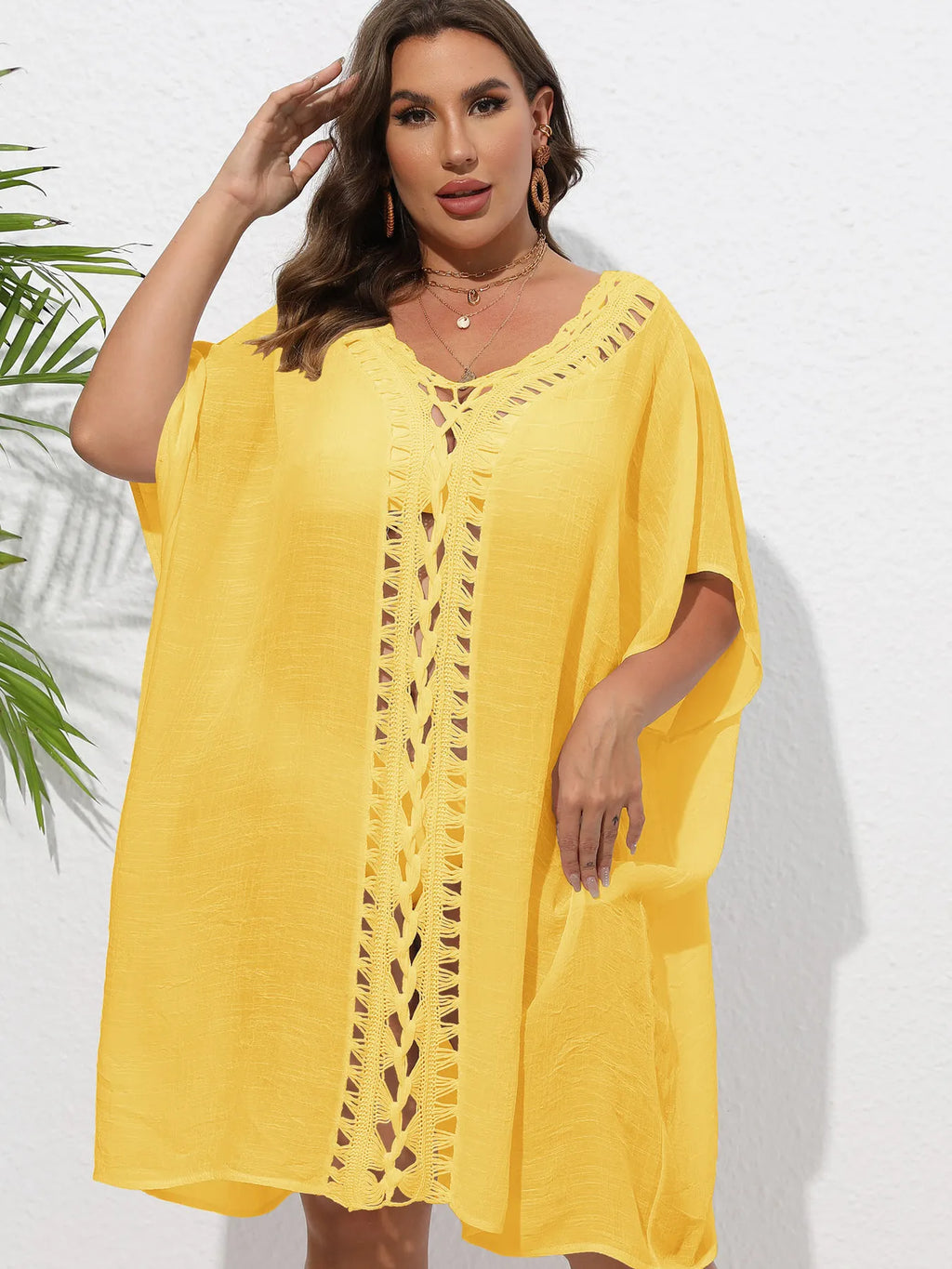 Crochet Trim V-Neck Beach Cover Up Dress