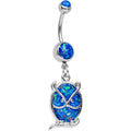 BodyCandy Blue Imitation Opal Wise Owl Dangle Belly Ring — main product shot