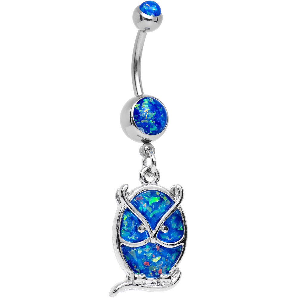 BodyCandy Blue Imitation Opal Wise Owl Dangle Belly Ring — main product shot