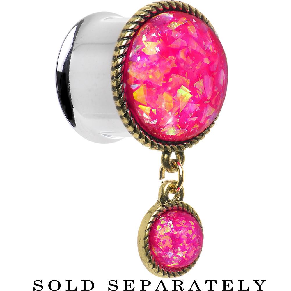 BodyCandy Double Pink Imitation Opal Dangle Plug Sizes 5mm to 1 Inch — color detail