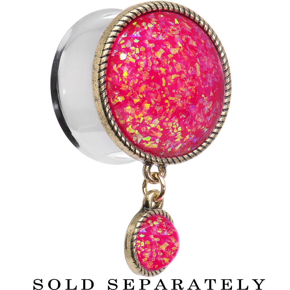 BodyCandy Double Pink Imitation Opal Dangle Plug Sizes 5mm to 1 Inch — fabric or material detail