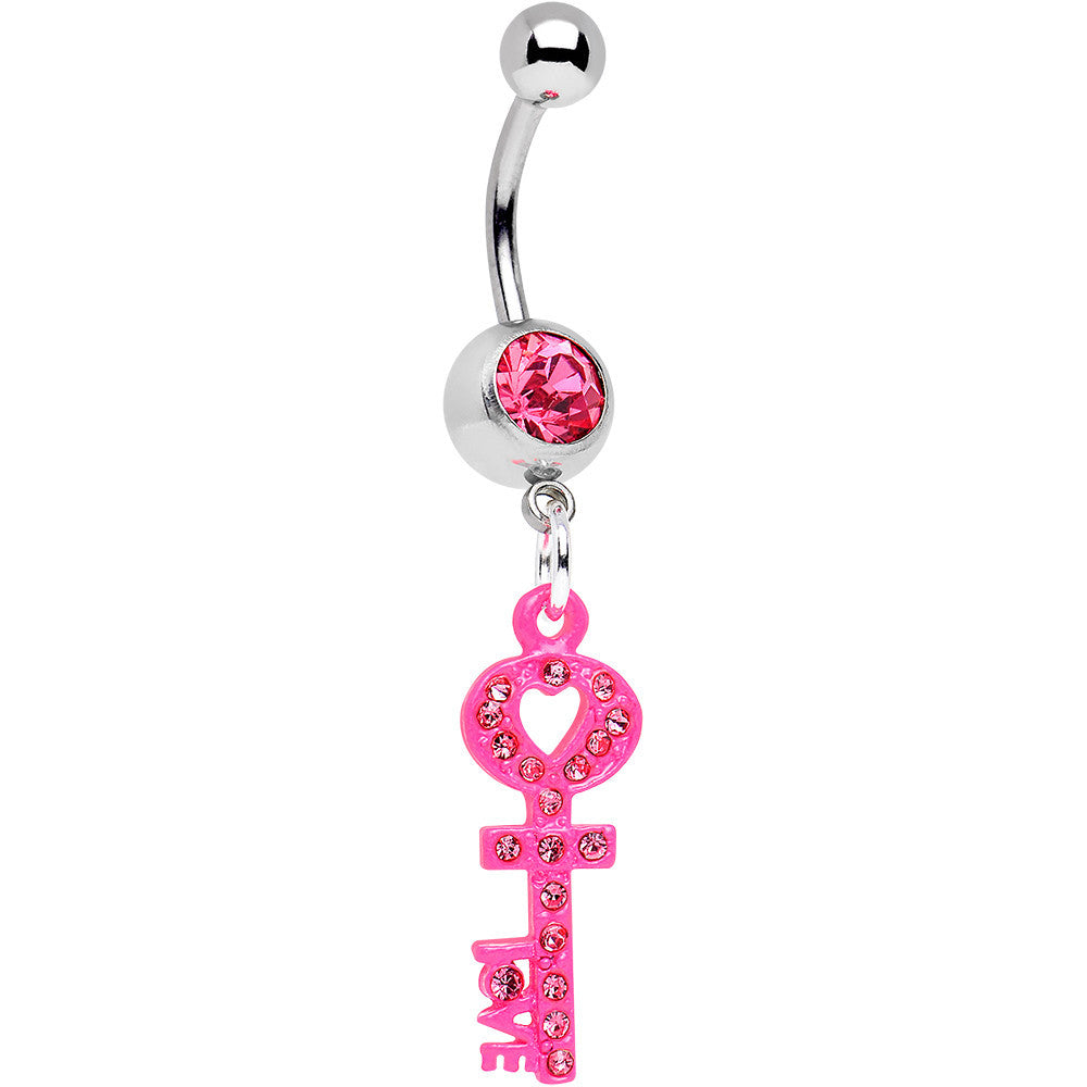 BodyCandy Pink Gem Open Your Heart to Love Pink Key Dangle Belly Ring — main product shot