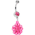 BodyCandy Pink Gem Swirled Pink Flower Dangle Belly Ring — main product shot