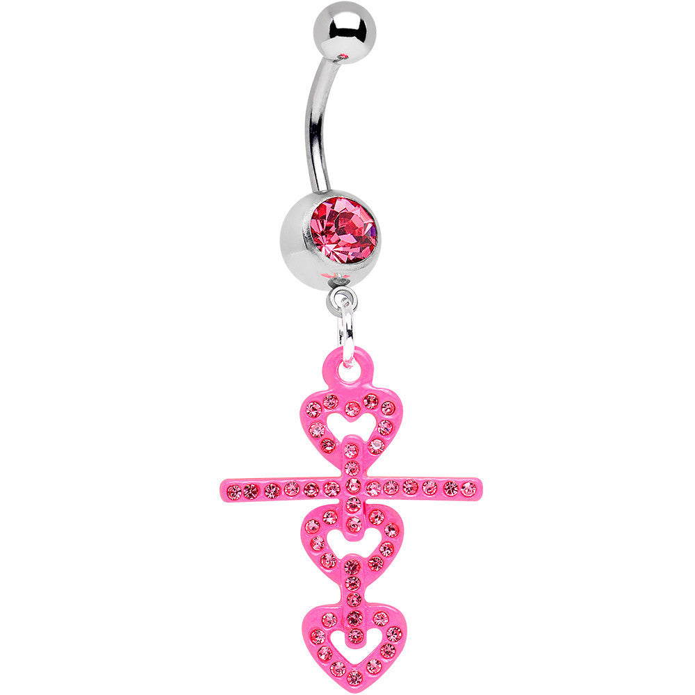 BodyCandy Pink Gem Cross of Pink Hearts Dangle Belly Ring — main product shot