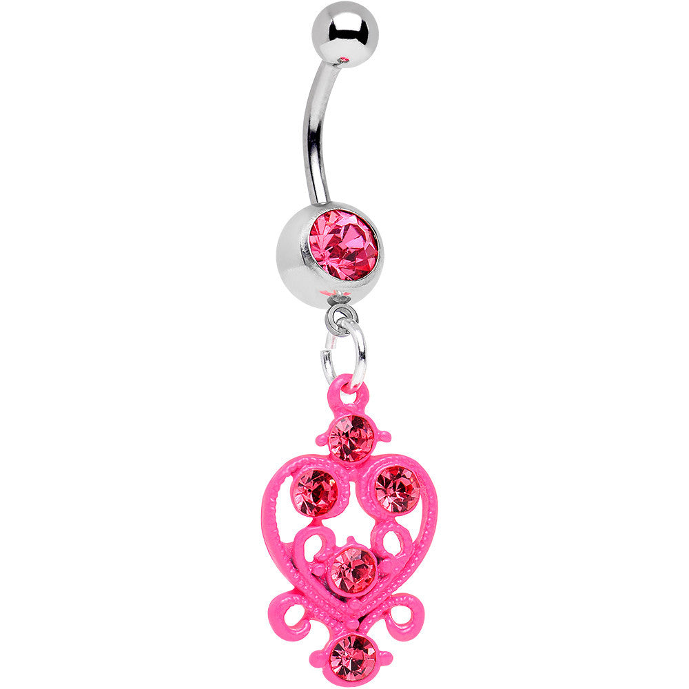 BodyCandy Pink Gem Swirled Pink Heart Dangle Belly Ring — main product shot