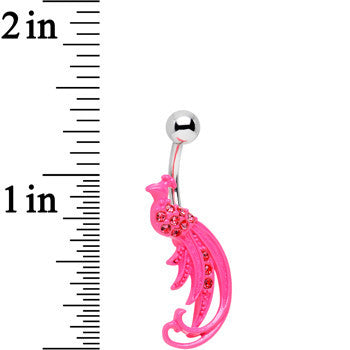 BodyCandy Pink Gem Studded Glamorous Pink Peacock Belly Ring — detail close-up